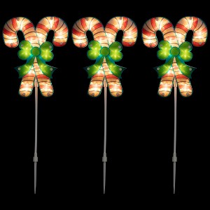 Northlight Lighted Holographic Candy Cane Christmas Pathway Markers - Clear - 25.5" White Wire - 3ct - 1 of 4