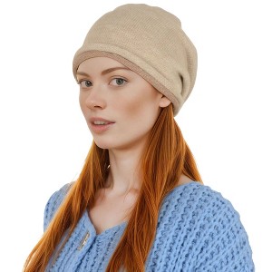 Anna-Kaci Comfy Warm Winter Knit Slouchy Beanie Hat Double Color Roll Up Edge Ski Cap - 1 of 4