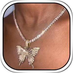 Sparkling Rhinestone Butterfly Pendant Necklace For Women - 1 of 4