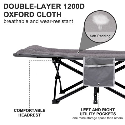 Gray Heavy Duty Folding Camping Cot with Padded Cushion