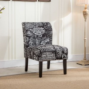 CAVINAS English Letter Print Fabric Armless Chair, Contemporary Accent Chair with Removable Back and Removable Legs - 1 of 4