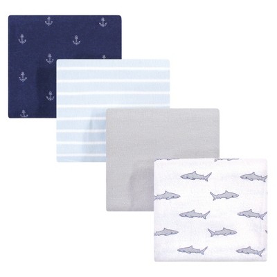 Hudson Baby Infant Boy Cotton Flannel Receiving Blankets, Shark, One Size