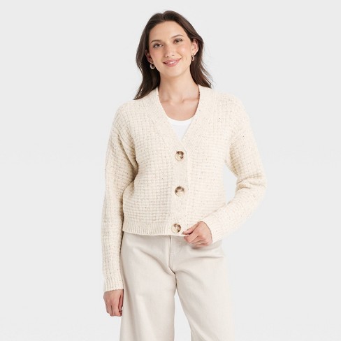 Women s Cozy Knit Button down Cardigan Universal Thread Cream Xl Target