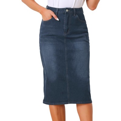 INSPIRE CHIC Women's Casual High Waist Stretchy Midi Jean Skirt
