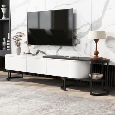 68-76"W Extendable TV Stand TV Console Entertainment Center Media Console with 3 Drawers and Adjustable Legs for TVs Up to 75", White+Black-ModernLuxe