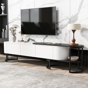 68-76"W Extendable TV Stand TV Console Entertainment Center Media Console with 3 Drawers and Adjustable Legs for TVs Up to 75", White+Black-ModernLuxe - 1 of 4