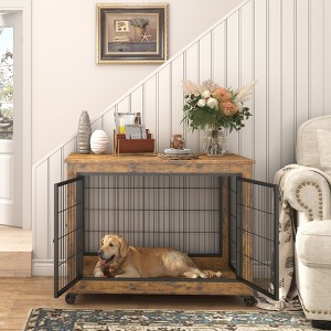 YOOCOZZ Furniture Dog Cage Crate with Double Doors, 25.19'' L x 38.58'' W x 27.2'' H-Rustic Brown - 1 of 4