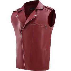 INSPIRE CHIC Men's Motorcycle Zipper Punk Sleeveless Faux Leather Jacket Vest - 1 of 4