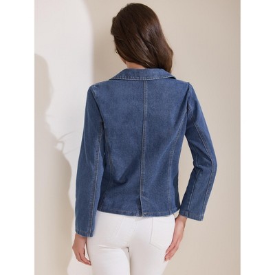 INSPIRE CHIC Women's Long Sleeve Notched Lapel Distressed Blazer Blue X-Small — фото 4