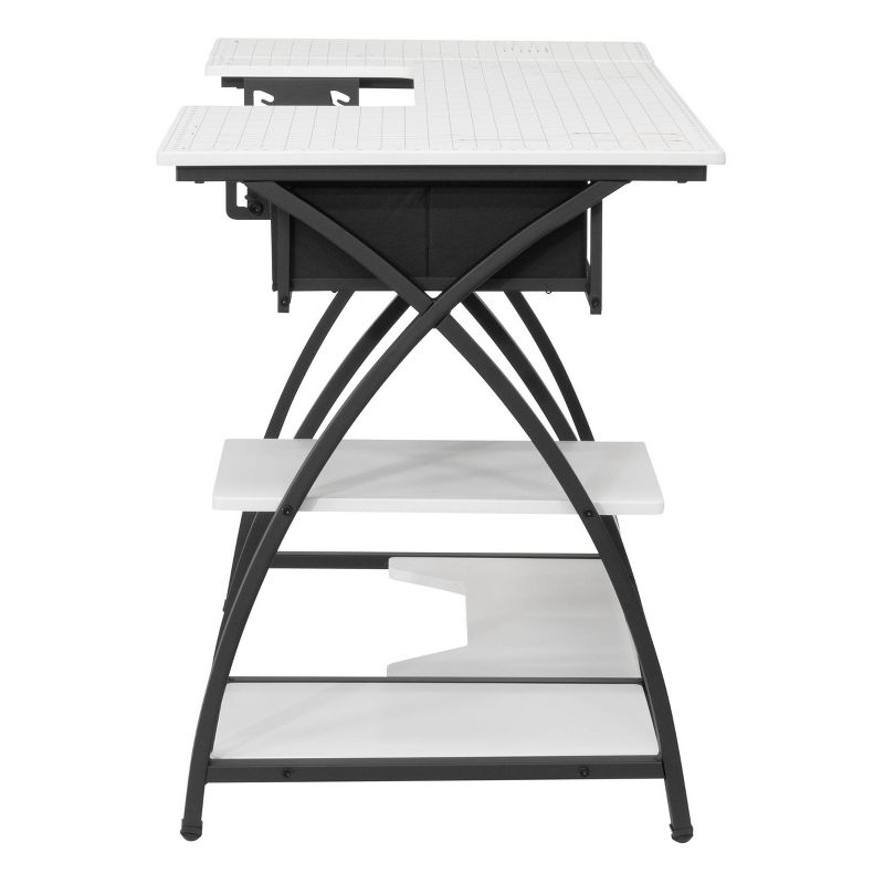 Comet Hobby/Office/Sewing Desk with Fold Down Top, Height Adjustable Platform, Bottom Storage Shelf and Drawer Black/White - Sew Ready, 5 of 26