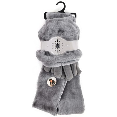 Women's Plush Faux Fur and Fleece Gloves Scarf Hat 3 Piece Winter Set