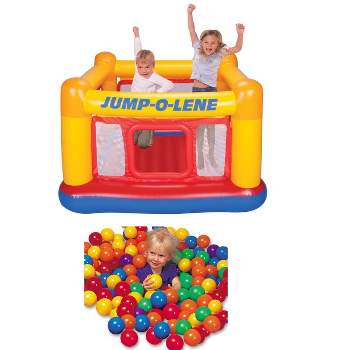 Intex Inflatable Jump-O-Lene Indoor Outdoor Bounce House Toddler Ball Bit Castle Play Set with 100 Small Plastic Balls for Kids 3 to 6, Multi-Collor