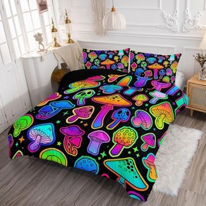 Luupatchy Colorful Mushroom Comforter Set Kids Bedding Set Twin Size with 1 Comforter 2 Pillowcases for  All Season - 1 of 4