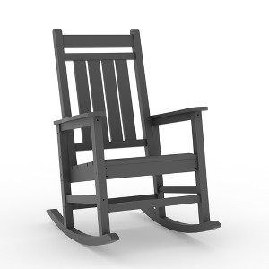 Outdoor HDPE Rocking Chairs Set of 2, HDPE Oversized Patio Rocking Chairs, All Weather Resistant Porch Rocker, Heavy Duty Front Plastic Rockers - 1 of 4