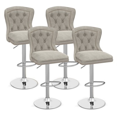 Tangkula 4 PCS Dutch Velvet Bar Stool w/ Footrest Electroplated Metal Base & Anti-Slip Ring