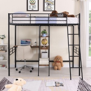 PAGED Full Size Loft Bed Modern Pine Bed Frame with Wardrobe, Stairs for Bedroom and Guardrail for Bedroom, Adequate Bottom Space - 1 of 4
