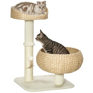 28" Elevated Cat Bed with Sisal Scratching Post for Indoor Kitties, Modern Cat Tree with Cute Basket Design - 1 of 4