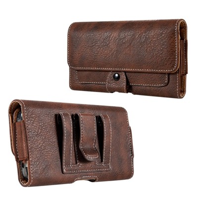 LUXMO Extra Large Horizontal Universal Leather Pouch - Black