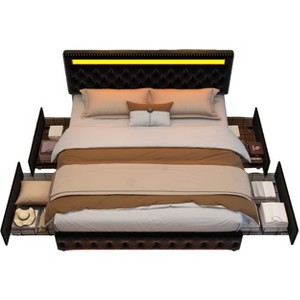 CAVINAS Full/Queen/King Size Modern Platform Bed Frame with LED on Headboard & 4 Storage Drawers,No Box Spring Needed - 1 of 4