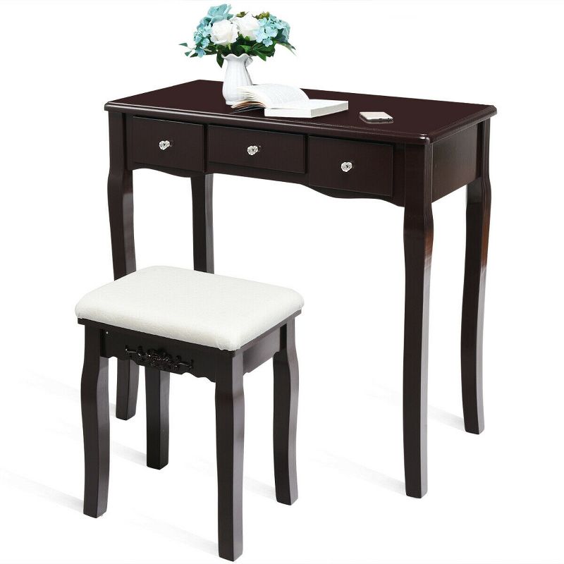 Costway Vanity Dressing Table Set w/Removable Box &10 Dimmable Bulbs Touch Switch, 3 of 11