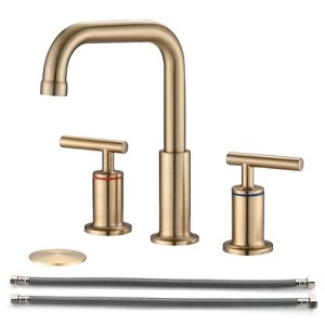 ALEXOUN 8 in. Widespread Double Handle Bathroom Faucet with Pop Up Drain in Brushed Gold - 1 of 4