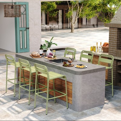 Set Of 6 Outdoor Metal Bar Stools,Height Barstools With Iron Frame,Patio Bistro Armless Stools Set For Backyard Living Room-Coolbibila