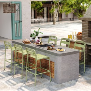 Set Of 6 Outdoor Metal Bar Stools,Height Barstools With Iron Frame,Patio Bistro Armless Stools Set For Backyard Living Room-Coolbibila - 1 of 4