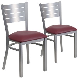 Emma and Oliver 2 Pack Silver Slat Back Metal Restaurant Chair - 1 of 4