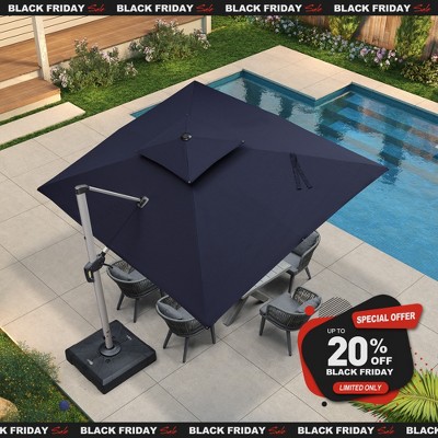 PURPLE LEAF Patio Outdoor Cantilever Umbrella with Heavy Duty Base Large Rectangle Umbrella Windproof Offset Umbrella for Garden Deck Pool