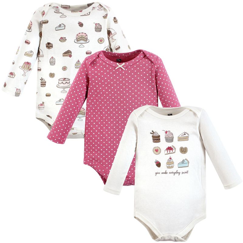 Hudson Baby Infant Girl Cotton Long-Sleeve Bodysuits, Sweet Bakery 3-Pack, 1 of 7