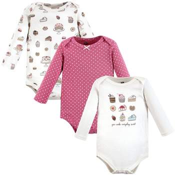 Hudson Baby Infant Girl Cotton Long-Sleeve Bodysuits, Sweet Bakery 3-Pack
