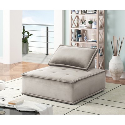 Velvet Armless Lounge Chair with Tufted Seat, Pocket Coil Cushion and Removable Cushions