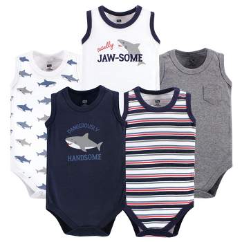 Hudson Baby Infant Boy Cotton Sleeveless Bodysuits 5pk, Shark