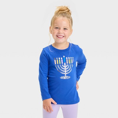 Toddler Girls' Menorah Long Sleeve Graphic T-shirt - Cat & Jack™ Blue ...