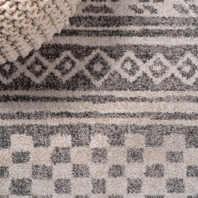 Gray and Ivory Geometric Stripe Runner Rug