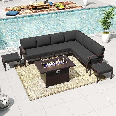 ALAULM Patio Furniture Set 8-Piece Aluminum Sectional Sofa with Armrest, Modern Outdoor Conversation Set
