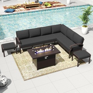 ALAULM Patio Furniture Set 8-Piece Aluminum Sectional Sofa with Armrest, Modern Outdoor Conversation Set - 1 of 4