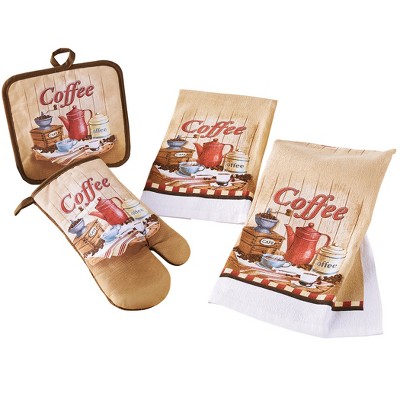Collections Etc Coffee Lover Kitchen Set - Set of 4 Tan