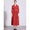 INSPIRE CHIC Women's Casual Pleated Collar V Neck Belted Maxi Dresses - 4 of 4
