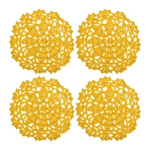 Unique Bargains Cotton Woven Vintage Lace Floral Pattern Heat Insulating Coasters 4" 4 Pcs - 1 of 4