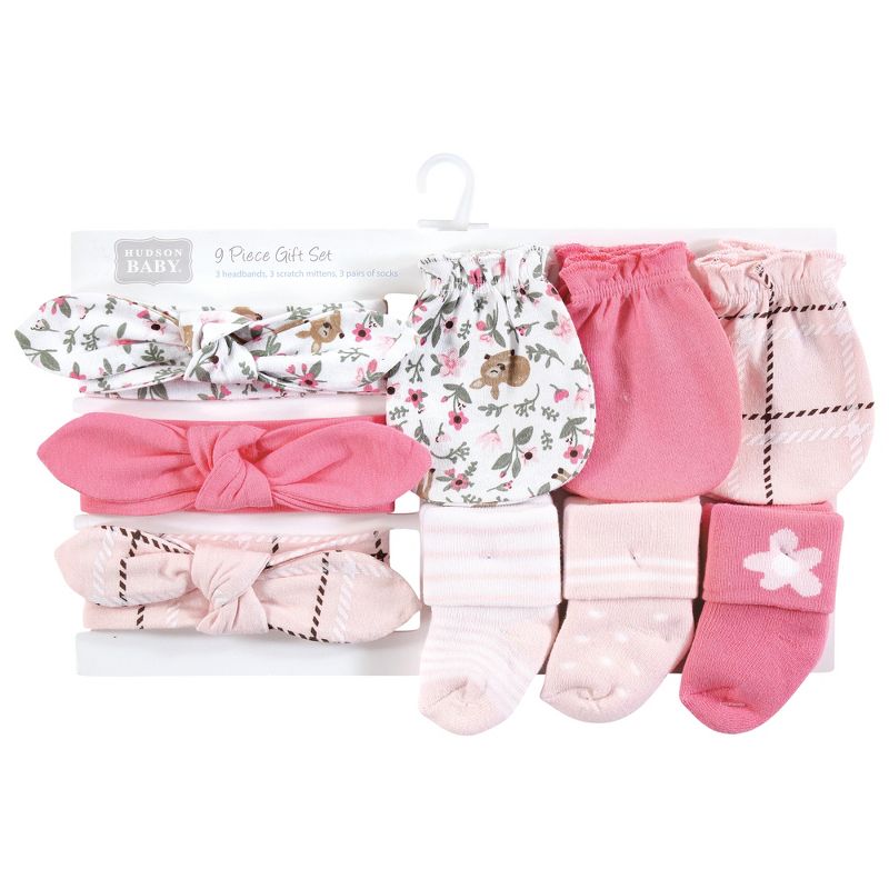 Hudson Baby Infant Girl Caps, Mittens and Socks Set, Floral, 0-6 Months, 2 of 6