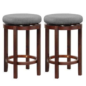 Costway Set of 2 Upholstered Swivel Round Bar Stools 26'' Wooden Pub Kitchen Chairs Gray - 1 of 4