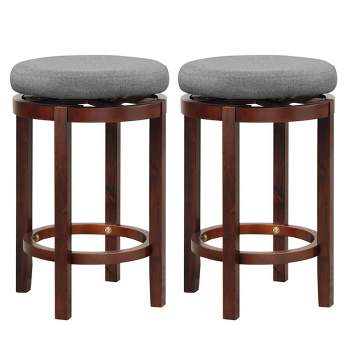 Costway Set of 2 Upholstered Swivel Round Bar Stools 26'' Wooden Pub Kitchen Chairs Gray