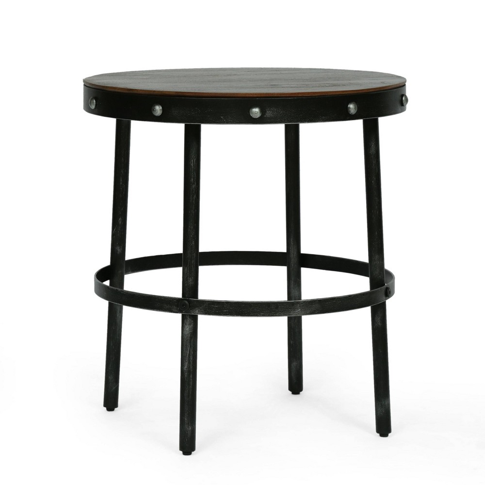 Photos - Coffee Table Rivet Modern Industrial Handcrafted Round Mango Wood Side Table Brown/Anti