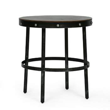 Rivet Modern Industrial Handcrafted Round Mango Wood Side Table Brown/Antique Gunmetal - Christopher Knight Home