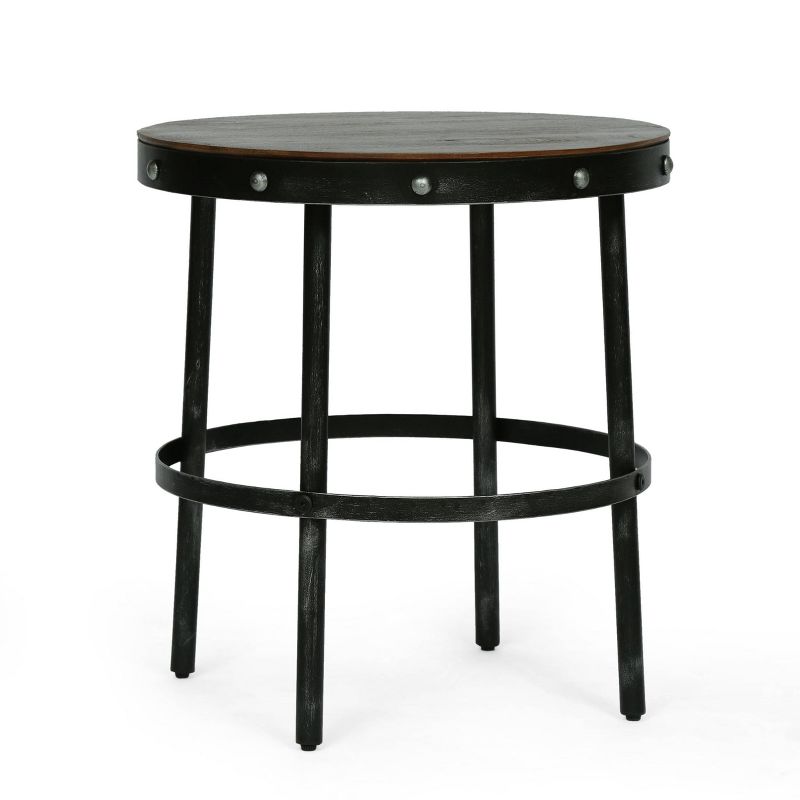 Rivet Modern Industrial Handcrafted Round Mango Wood Side Table Brown/Antique Gunmetal - Christopher Knight Home, 1 of 10