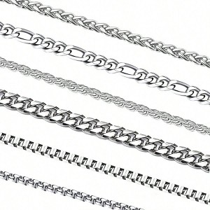 Silver Chains, Stainless Steel Cuban Link/Rope/Box/Figaro/Square Rolo/Wheat Chain Necklace Set for Women - 1 of 4