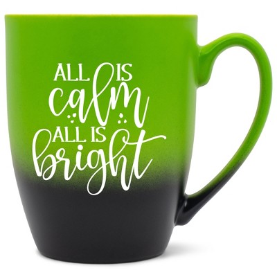 Elanze Designs All Is Calm All Is Bright Two Toned Ombre Matte Green and Black 12 ounce Ceramic Stoneware Coffee Cup Mug