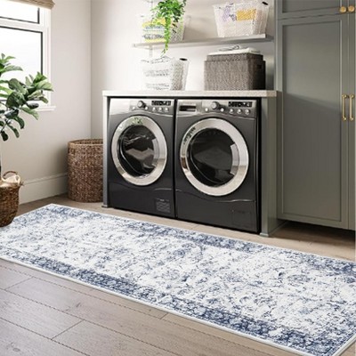Washable Vintage Floral Distressed Rug Non Slip Low Pile Rug Soft Foldable Rugs Living Room Bedroom