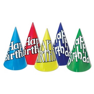 Beistle Happy Birthday Cone Hats, 6.5", (144/Pkg) Multicolored - 1 of 1